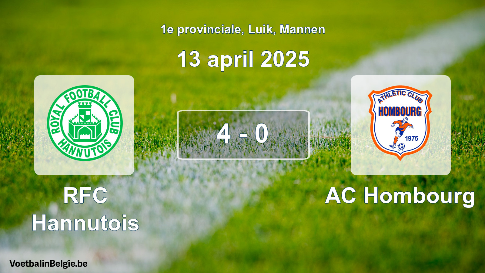 Gespeelde wedstrijd mannenvoetbal: RFC Hannutois - AC Hombourg 4 - 0 (13 april 2025)