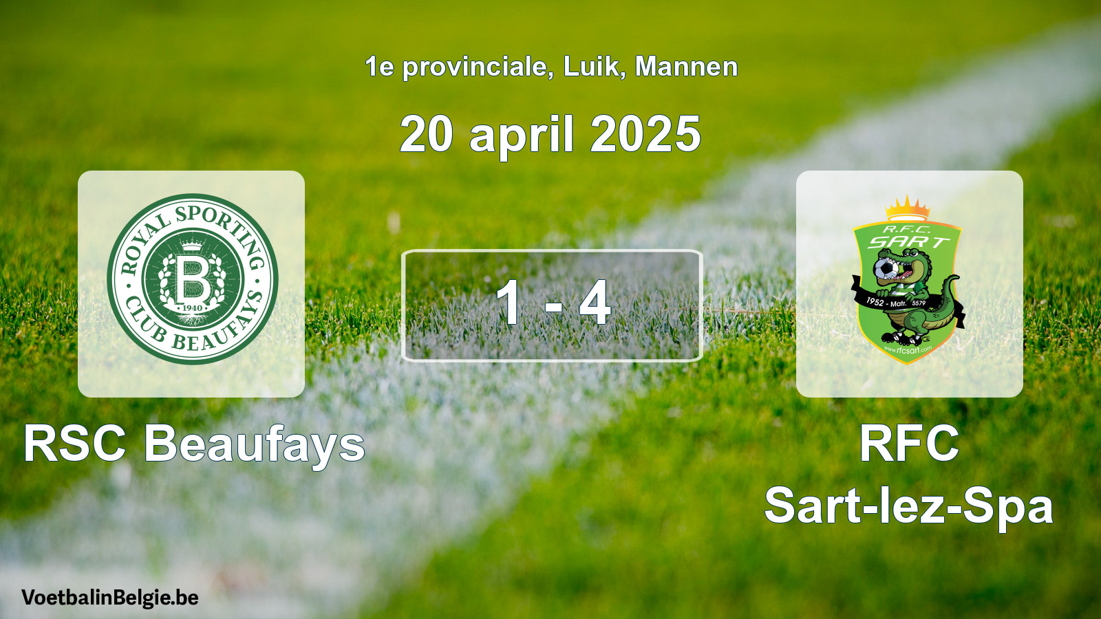 Gespeelde wedstrijd mannenvoetbal: RSC Beaufays - RFC Sart-lez-Spa 1 - 4 (20 april 2025)