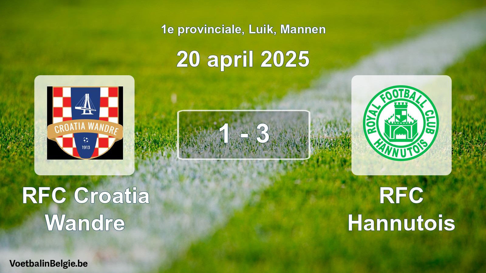 Gespeelde wedstrijd mannenvoetbal: RFC Croatia Wandre - RFC Hannutois 1 - 3 (20 april 2025)
