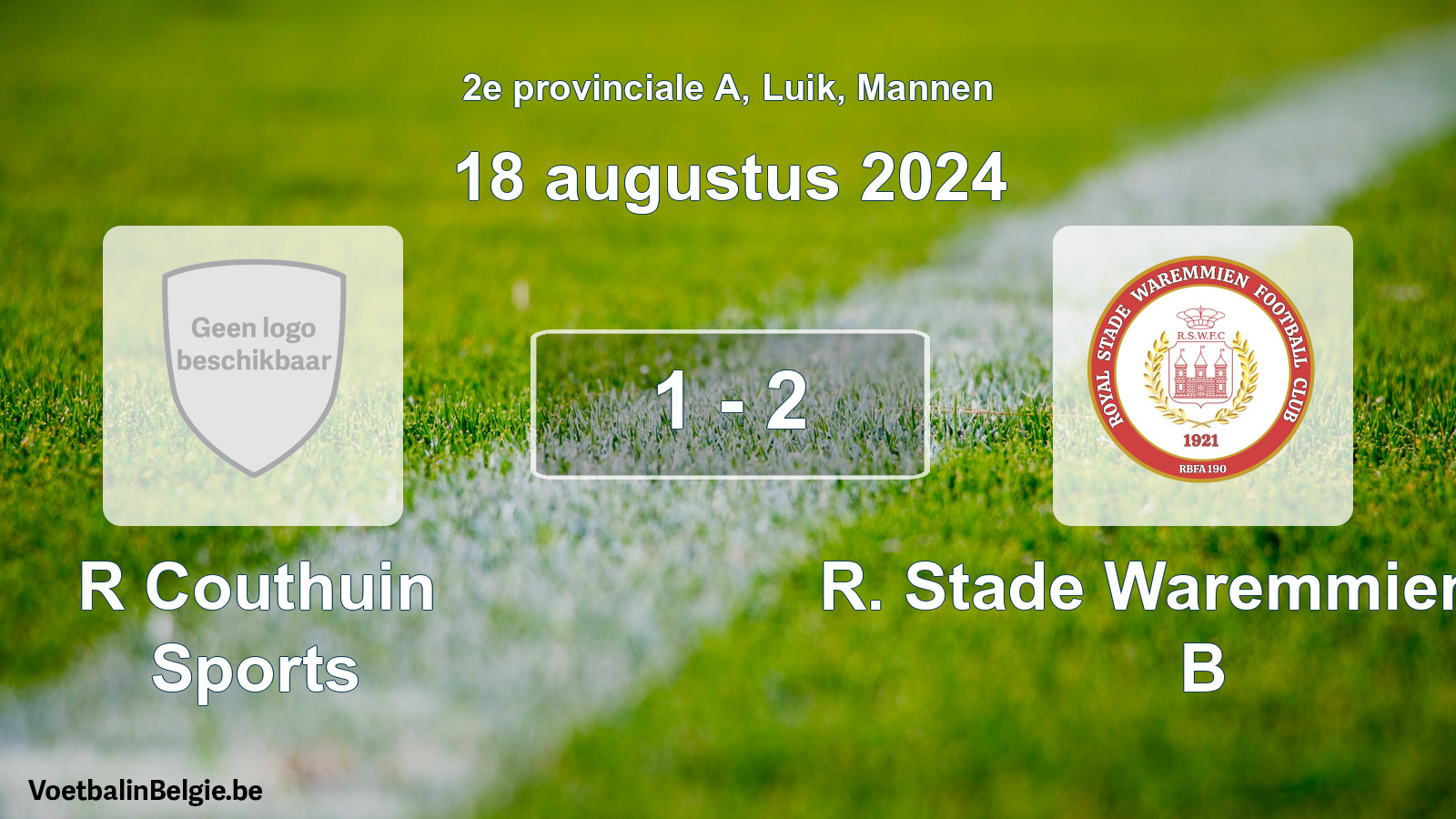 Gespeelde wedstrijd mannenvoetbal: R Couthuin Sports - R. Stade Waremmien FC B 1 - 2 (18 augustus 2024)