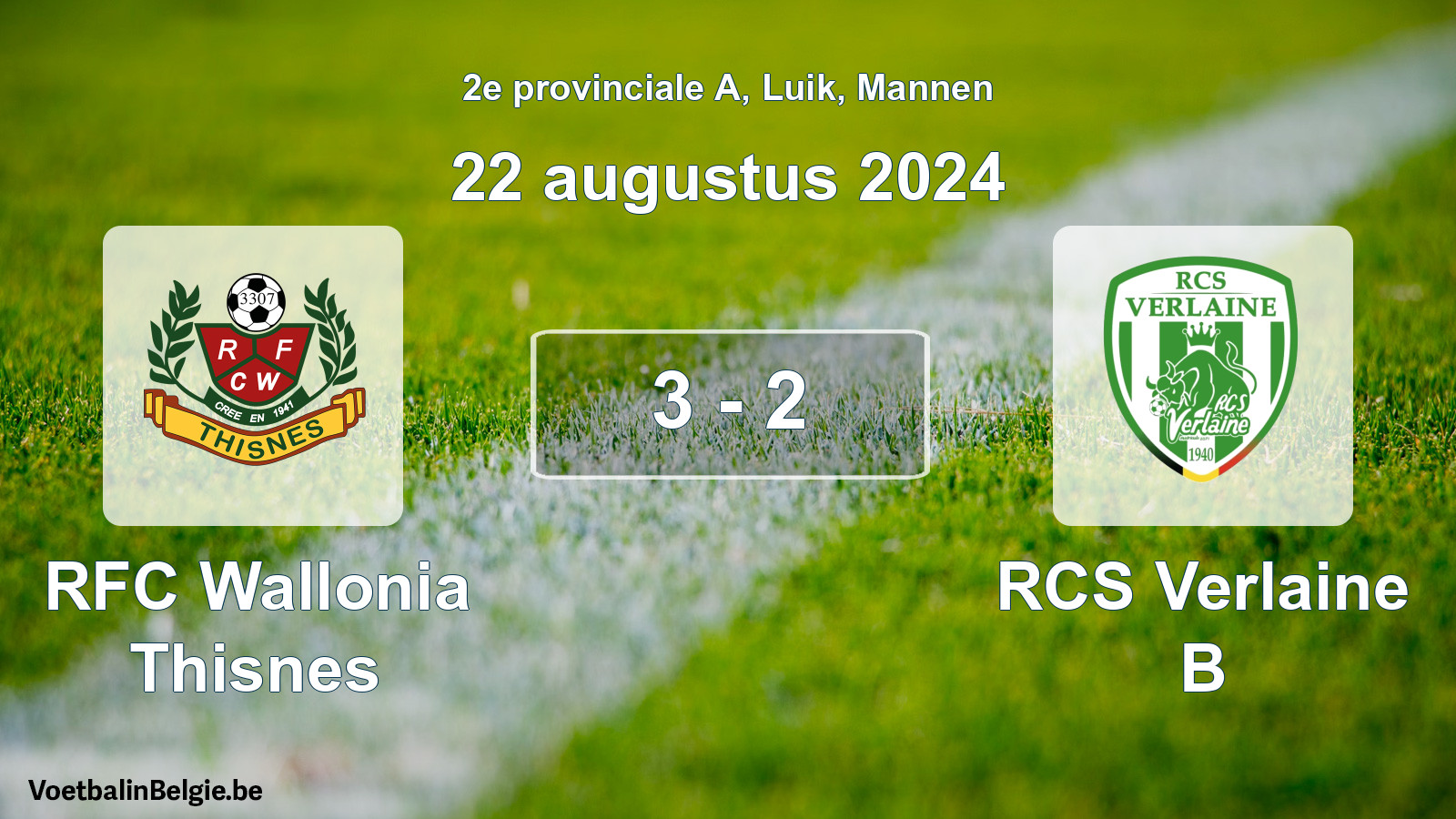 Gespeelde wedstrijd mannenvoetbal: RFC Wallonia Thisnes - RCS Verlaine B 3 - 2 (22 augustus 2024)
