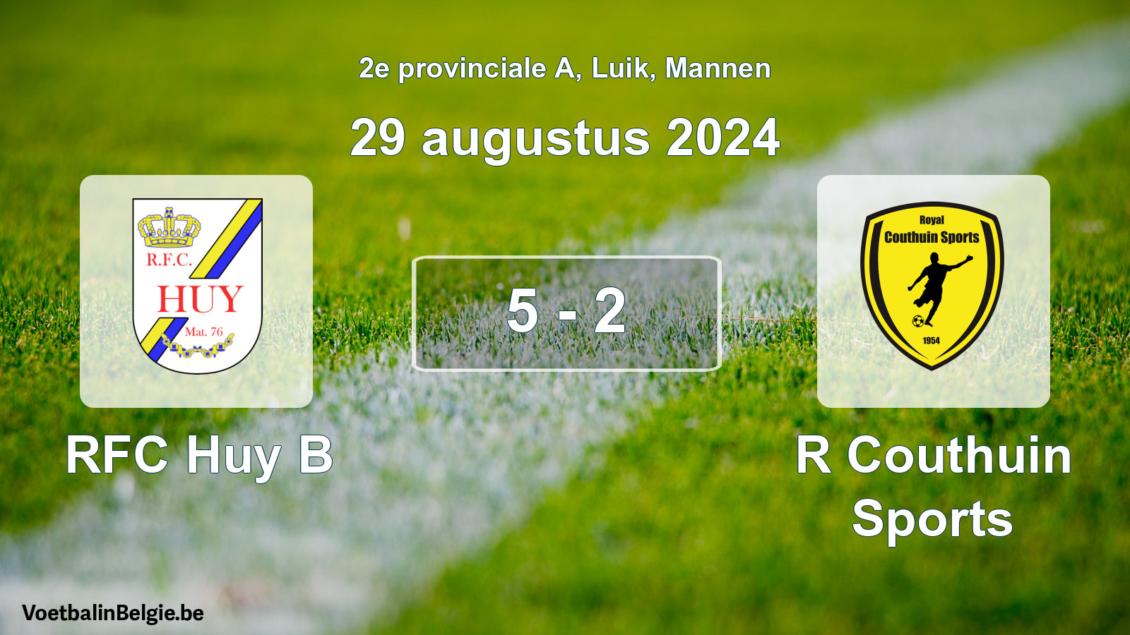 Gespeelde wedstrijd mannenvoetbal: RFC Huy B - R Couthuin Sports 5 - 2 (29 augustus 2024)