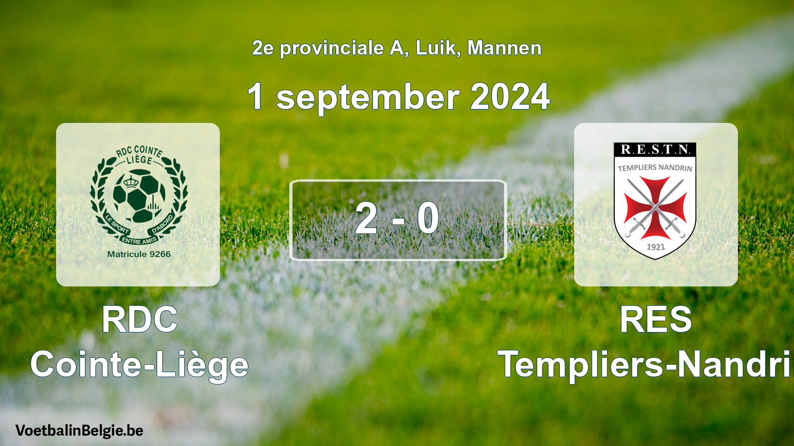 Gespeelde wedstrijd mannenvoetbal: RDC Cointe-Liège - RES Templiers-Nandrin 2 - 0 (1 september 2024)