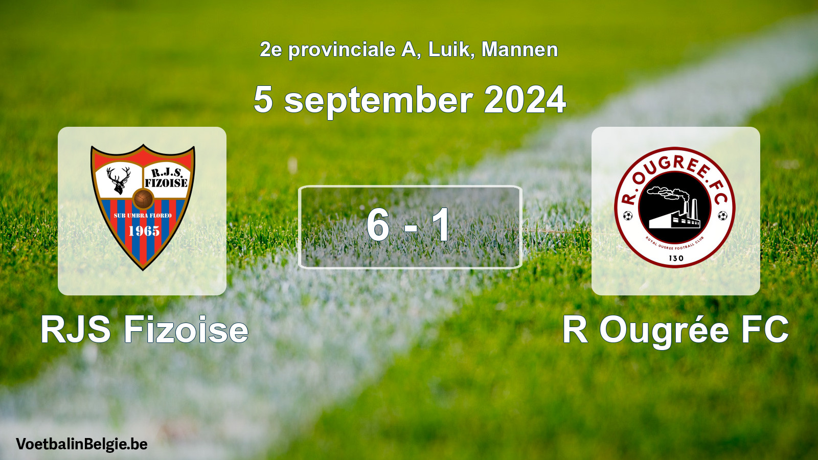 Gespeelde wedstrijd mannenvoetbal: RJS Fizoise - R Ougrée FC 6 - 1 (5 september 2024)