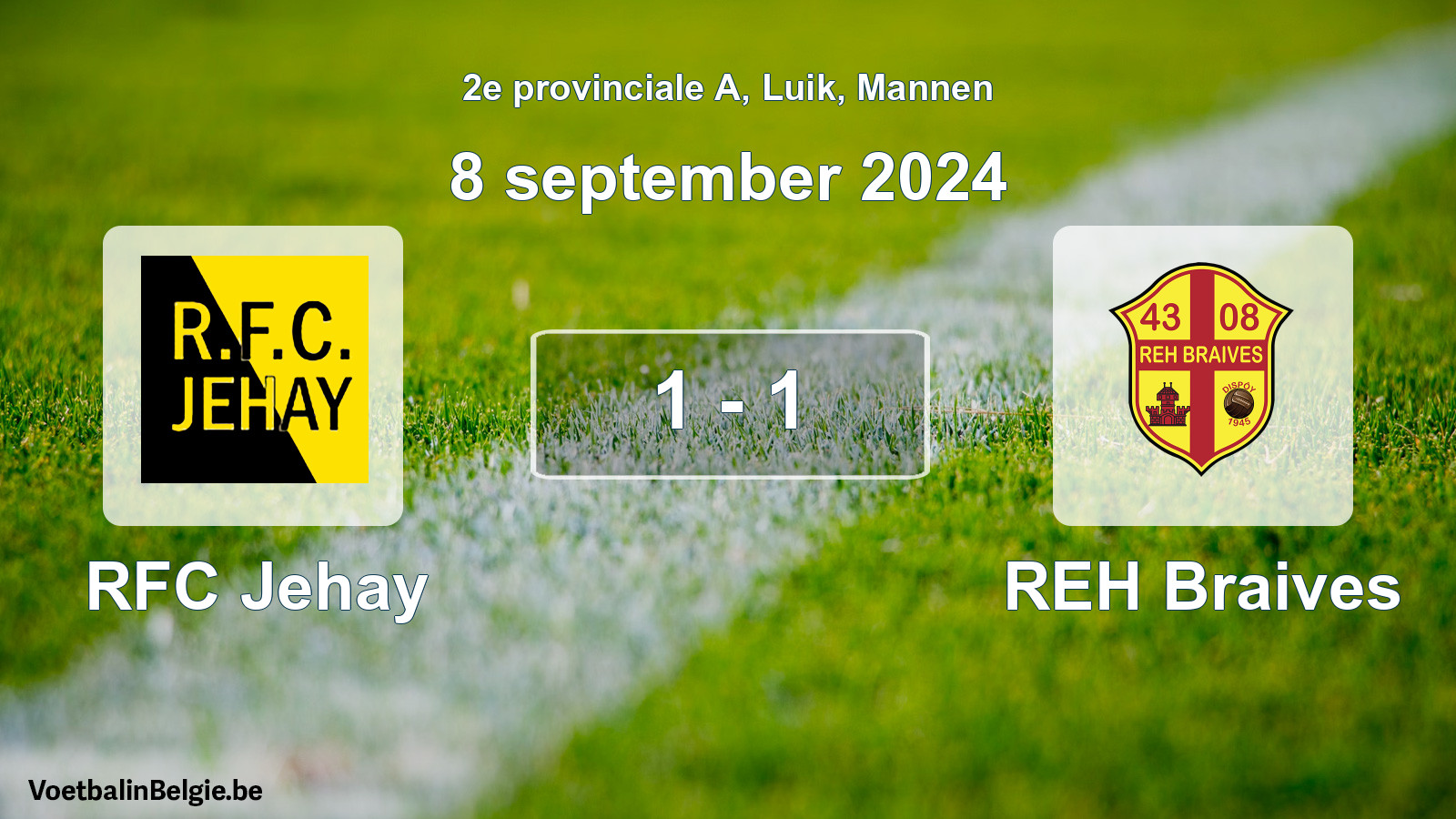 Gespeelde wedstrijd mannenvoetbal: RFC Jehay - REH Braives 1 - 1 (8 september 2024)