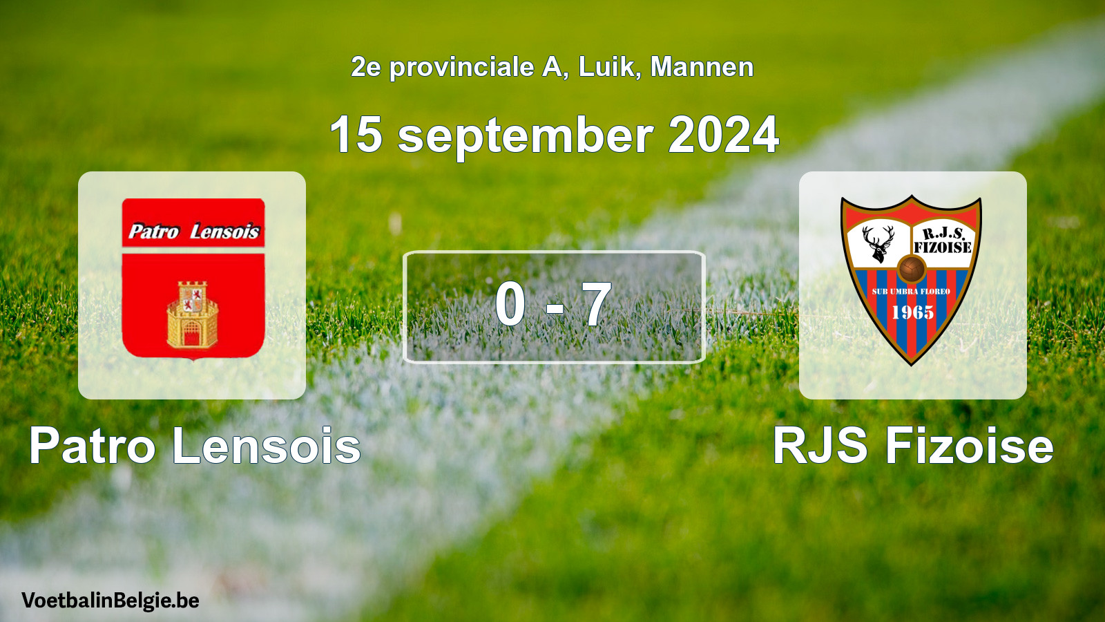 Gespeelde wedstrijd mannenvoetbal: Patro Lensois - RJS Fizoise 0 - 7 (15 september 2024)