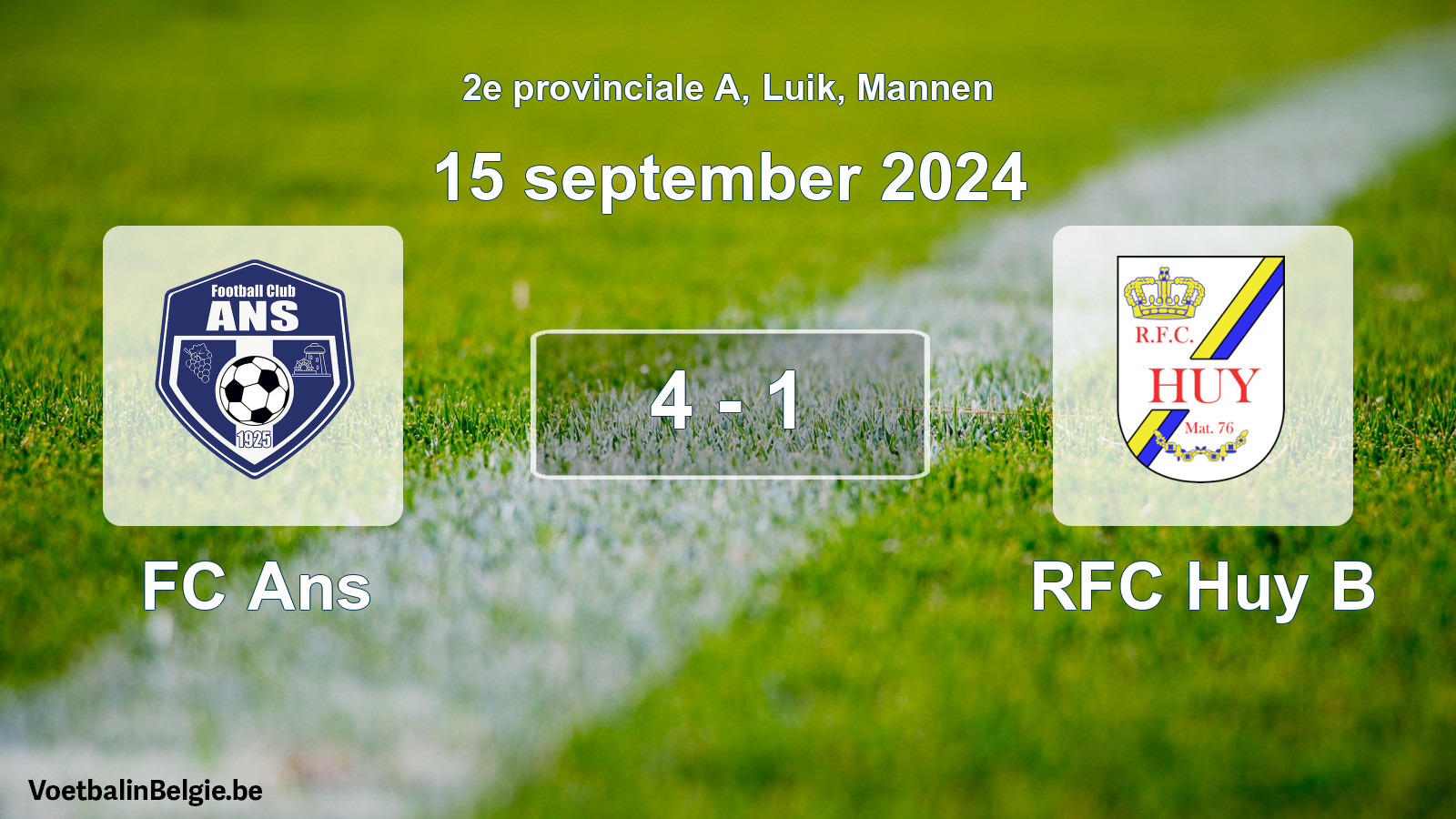 Gespeelde wedstrijd mannenvoetbal: FC Ans - RFC Huy B 4 - 1 (15 september 2024)