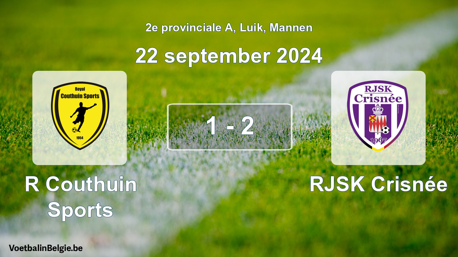 Gespeelde wedstrijd mannenvoetbal: R Couthuin Sports - RJSK Crisnée 1 - 2 (22 september 2024)