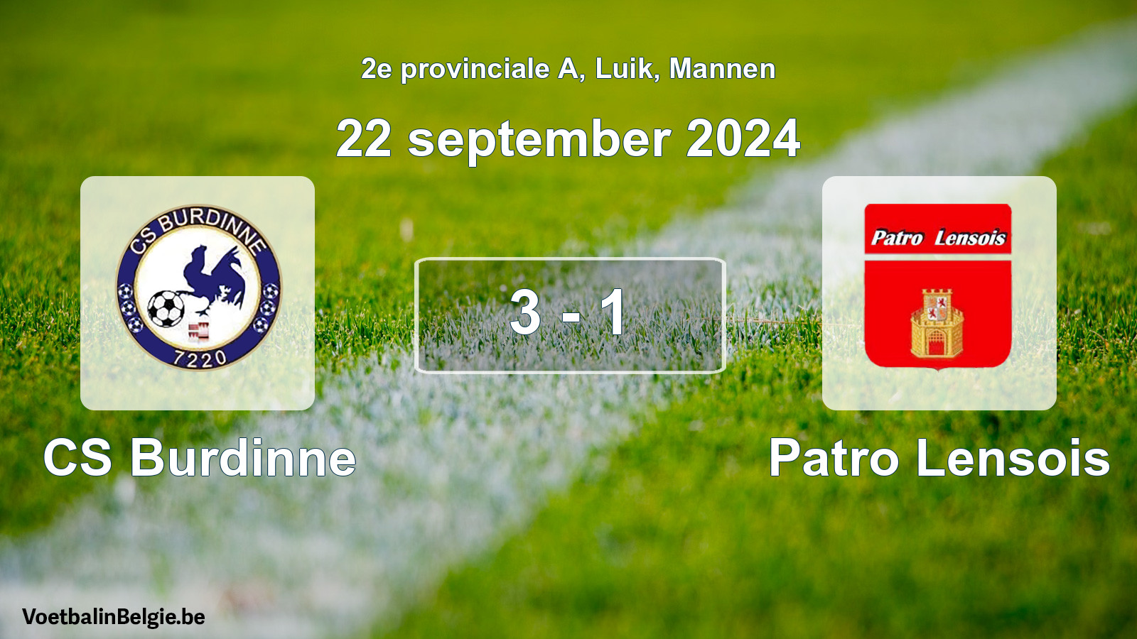 Gespeelde wedstrijd mannenvoetbal: CS Burdinne - Patro Lensois 3 - 1 (22 september 2024)