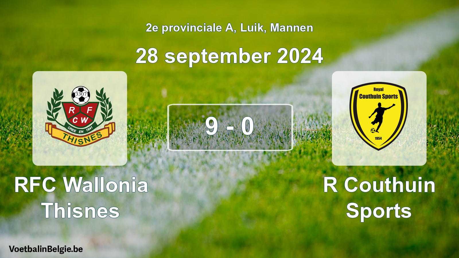 Gespeelde wedstrijd mannenvoetbal: RFC Wallonia Thisnes - R Couthuin Sports 9 - 0 (28 september 2024)