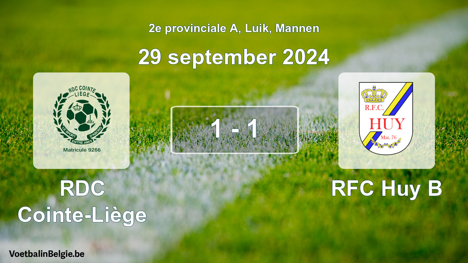 Gespeelde wedstrijd mannenvoetbal: RDC Cointe-Liège - RFC Huy B 1 - 1 (29 september 2024)