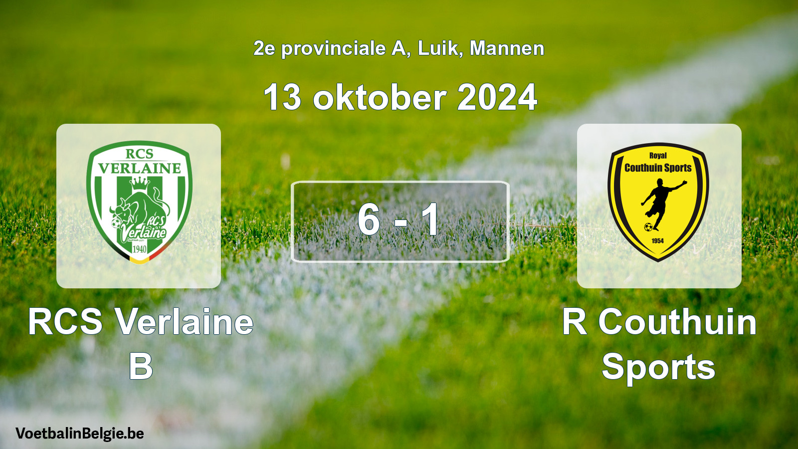 Gespeelde wedstrijd mannenvoetbal: RCS Verlaine B - R Couthuin Sports 6 - 1 (13 oktober 2024)