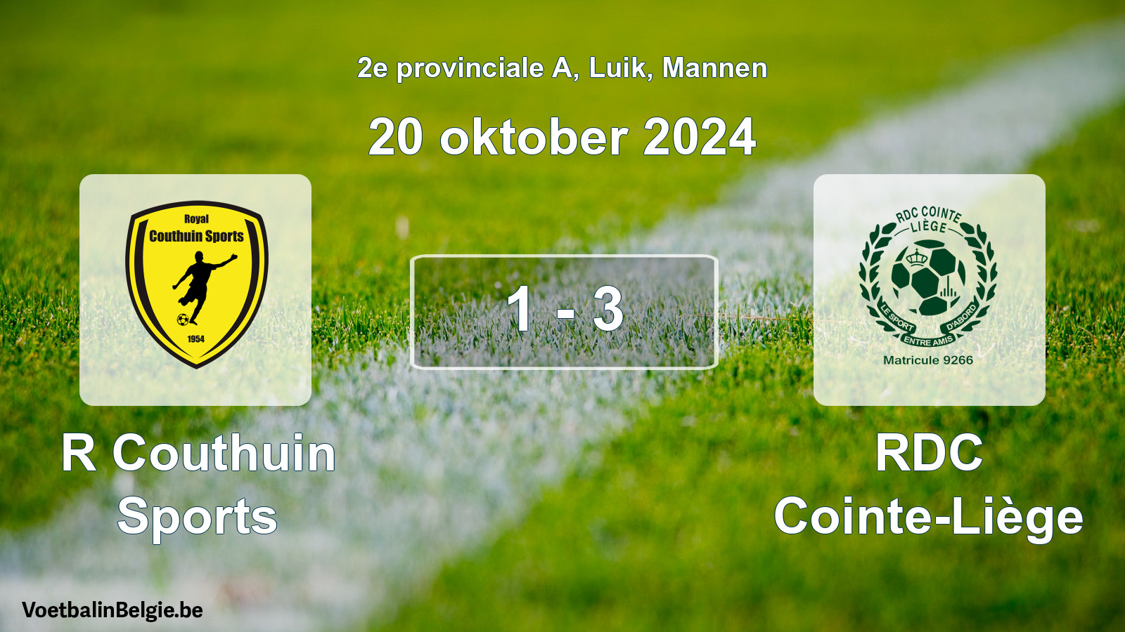 Match joué football hommes: R Couthuin Sports - RDC Cointe-Liège 1 - 3 (20 octobre 2024)