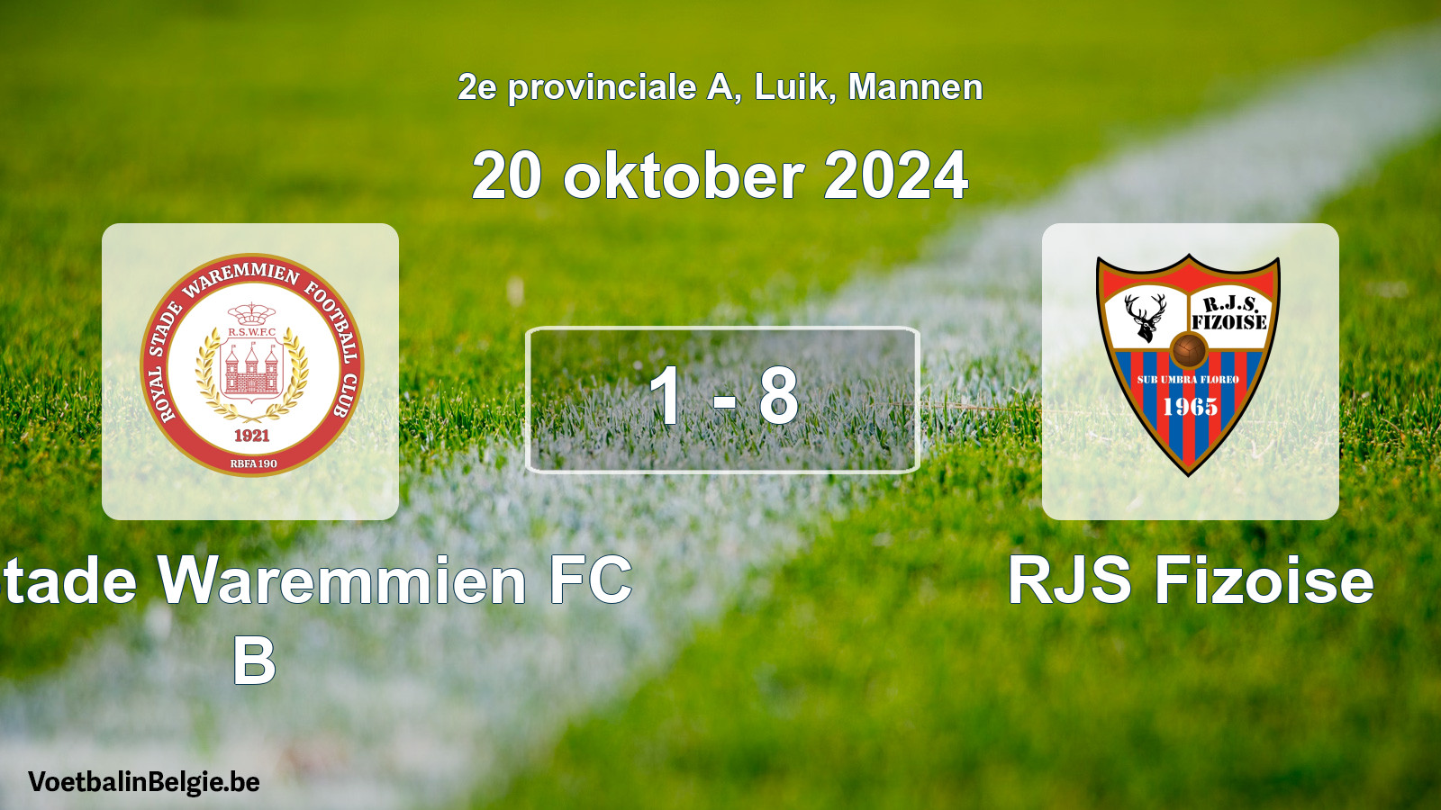 Gespeelde wedstrijd mannenvoetbal: R. Stade Waremmien FC B - RJS Fizoise 1 - 8 (20 oktober 2024)