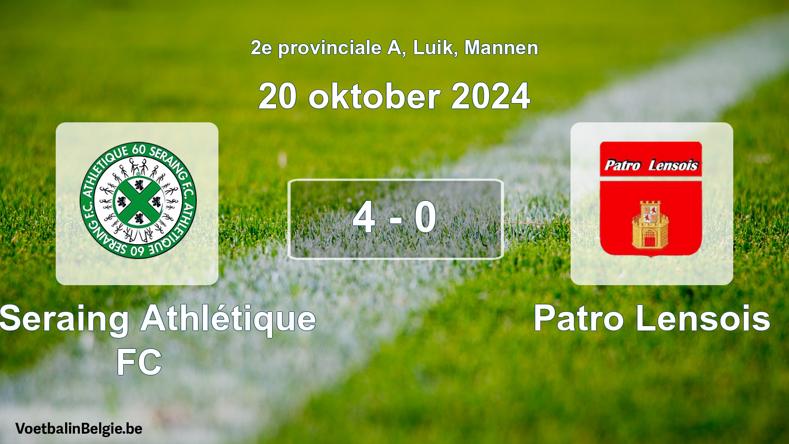 Gespeelde wedstrijd mannenvoetbal: R Seraing Athlétique FC - Patro Lensois 4 - 0 (20 oktober 2024)