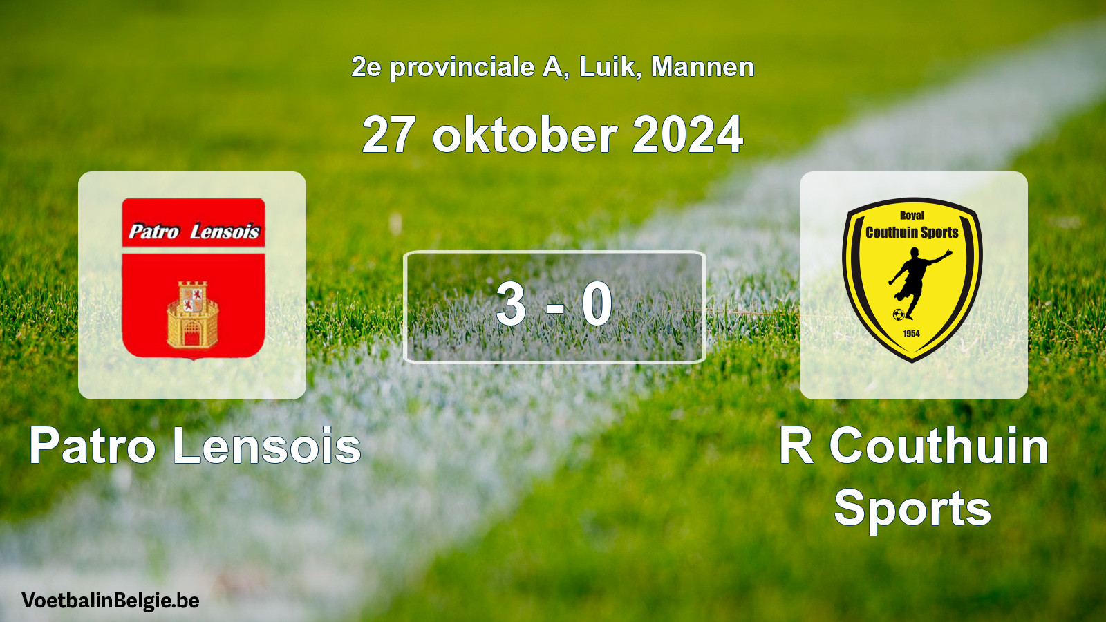 Gespeelde wedstrijd mannenvoetbal: Patro Lensois - R Couthuin Sports 3 - 0 (27 oktober 2024)