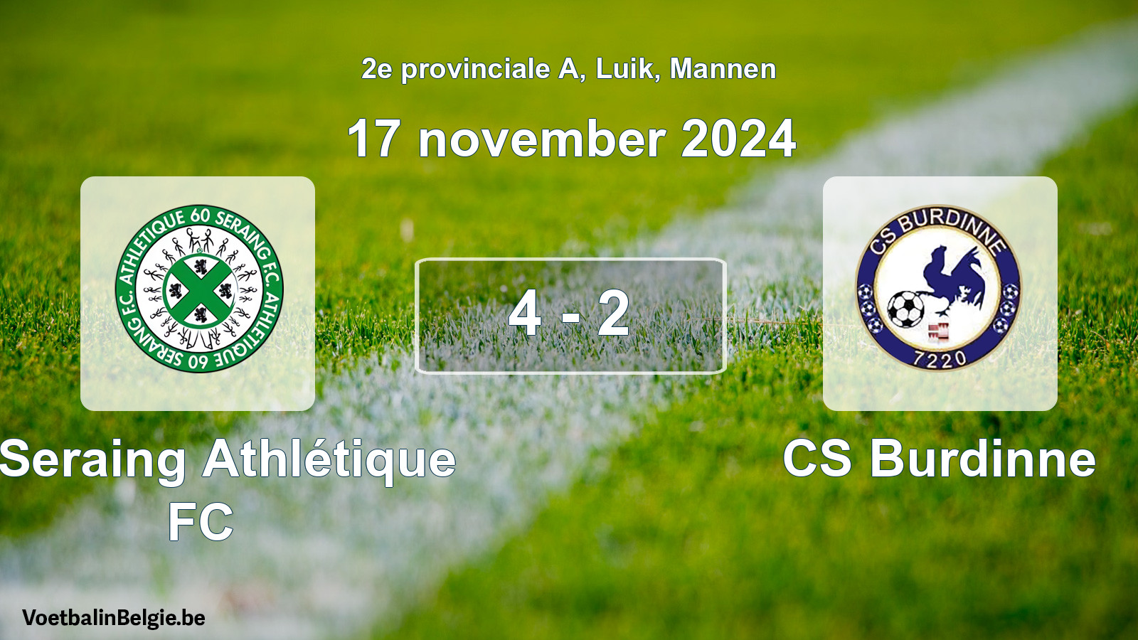 Gespeelde wedstrijd mannenvoetbal: R Seraing Athlétique FC - CS Burdinne 4 - 2 (17 november 2024)