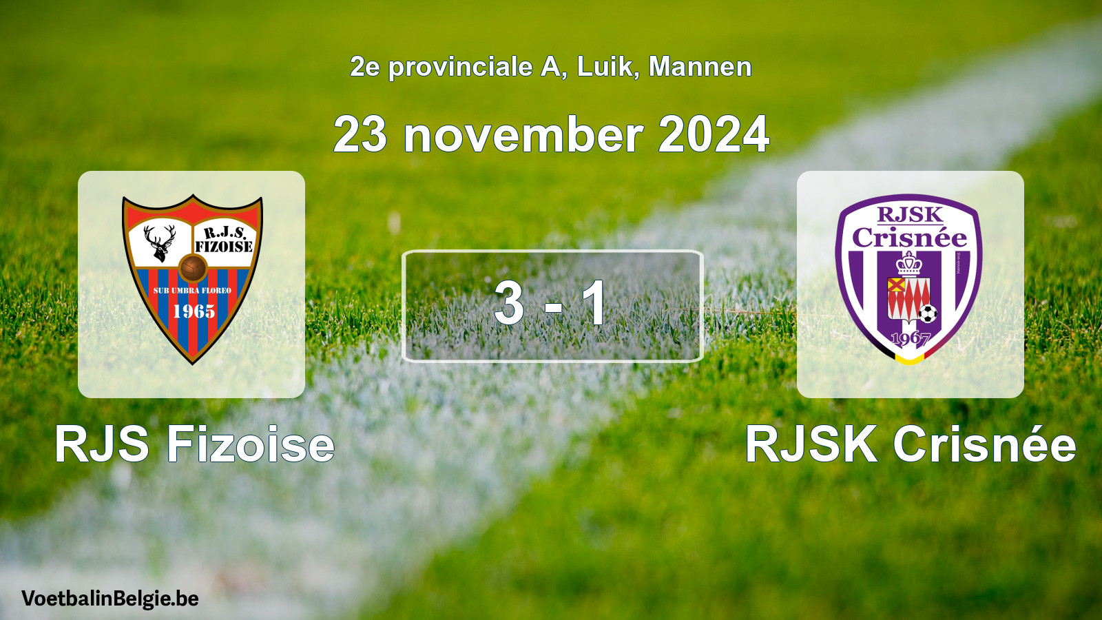 Gespeelde wedstrijd mannenvoetbal: RJS Fizoise - RJSK Crisnée 3 - 1 (23 november 2024)
