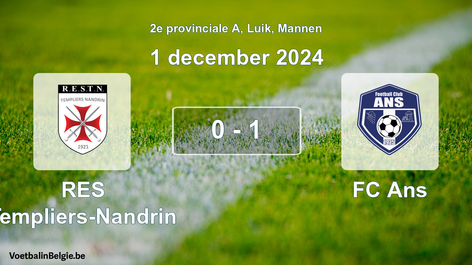 Gespeelde wedstrijd mannenvoetbal: RES Templiers-Nandrin - FC Ans 0 - 1 (1 december 2024)