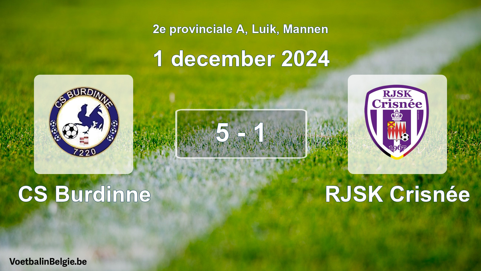 Gespeelde wedstrijd mannenvoetbal: CS Burdinne - RJSK Crisnée 5 - 1 (1 december 2024)