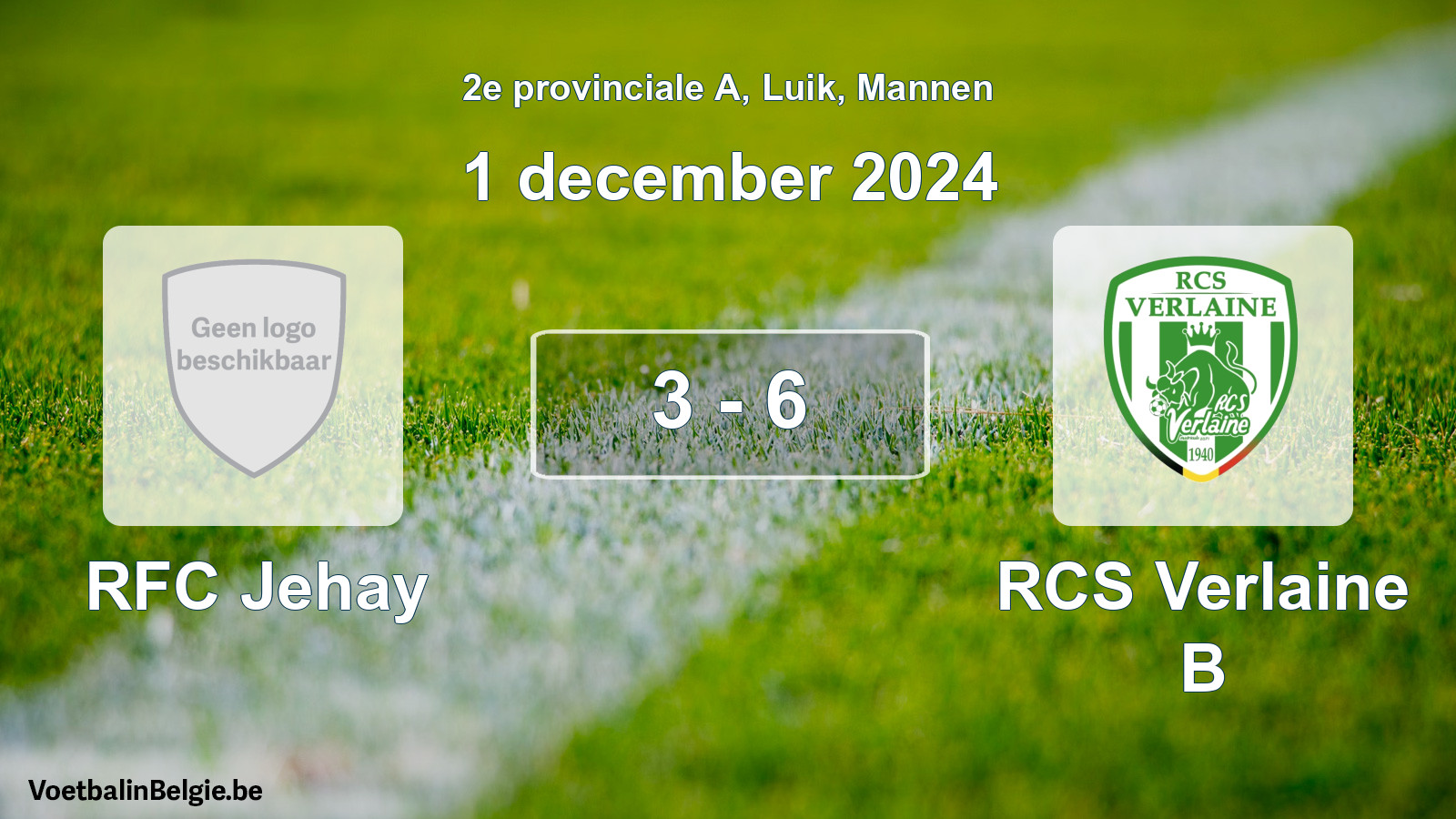 Gespeelde wedstrijd mannenvoetbal: RFC Jehay - RCS Verlaine B 3 - 6 (1 december 2024)