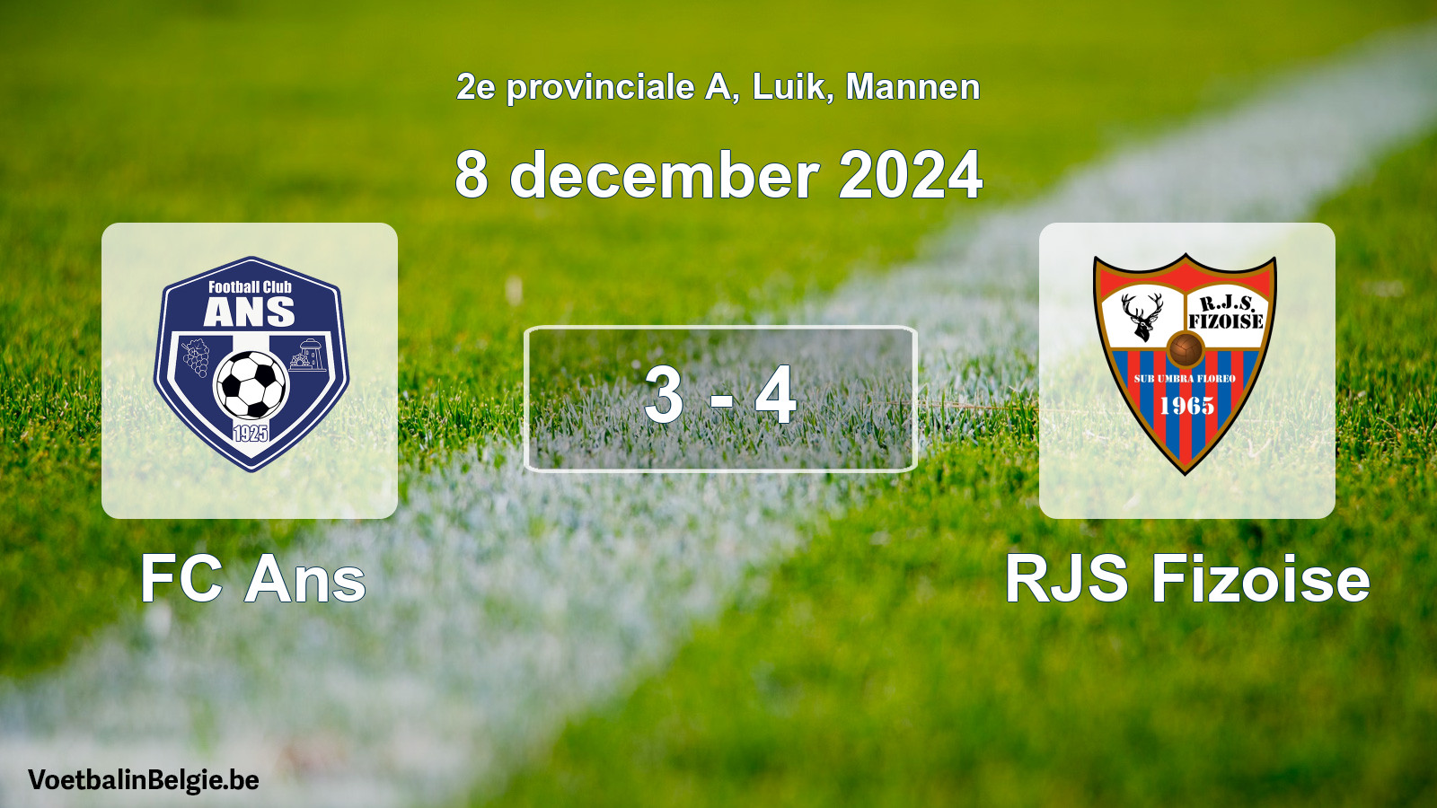 Gespeelde wedstrijd mannenvoetbal: FC Ans - RJS Fizoise 3 - 4 (8 december 2024)