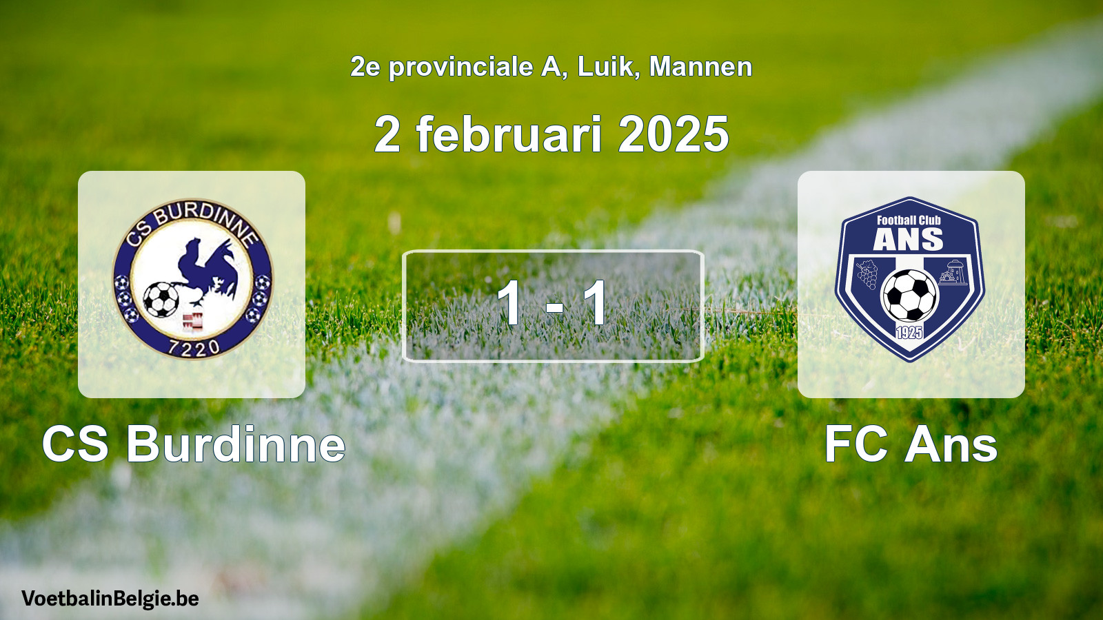 Gespeelde wedstrijd mannenvoetbal: CS Burdinne - FC Ans 1 - 1 (2 februari 2025)
