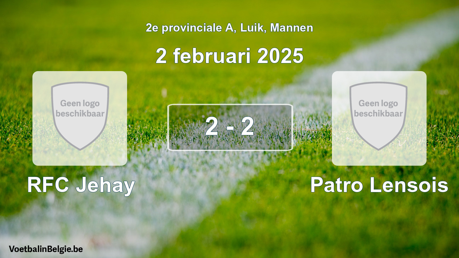 Gespeelde wedstrijd mannenvoetbal: RFC Jehay - Patro Lensois 2 - 2 (2 februari 2025)