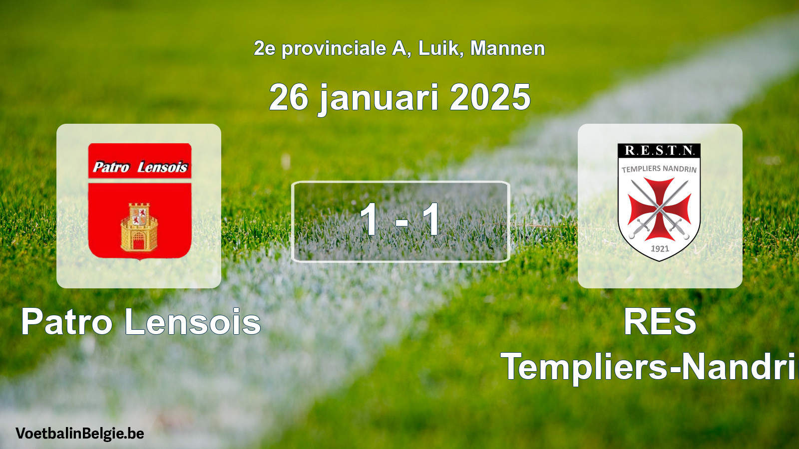 Gespeelde wedstrijd mannenvoetbal: Patro Lensois - RES Templiers-Nandrin 1 - 1 (26 januari 2025)