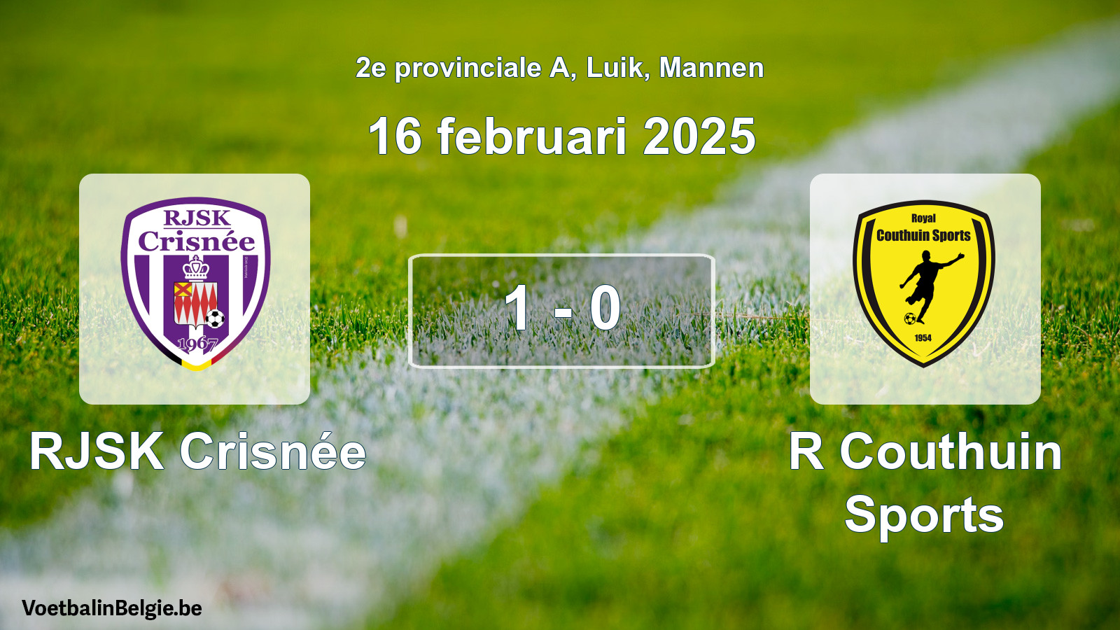 Gespeelde wedstrijd mannenvoetbal: RJSK Crisnée - R Couthuin Sports 1 - 0 (16 februari 2025)