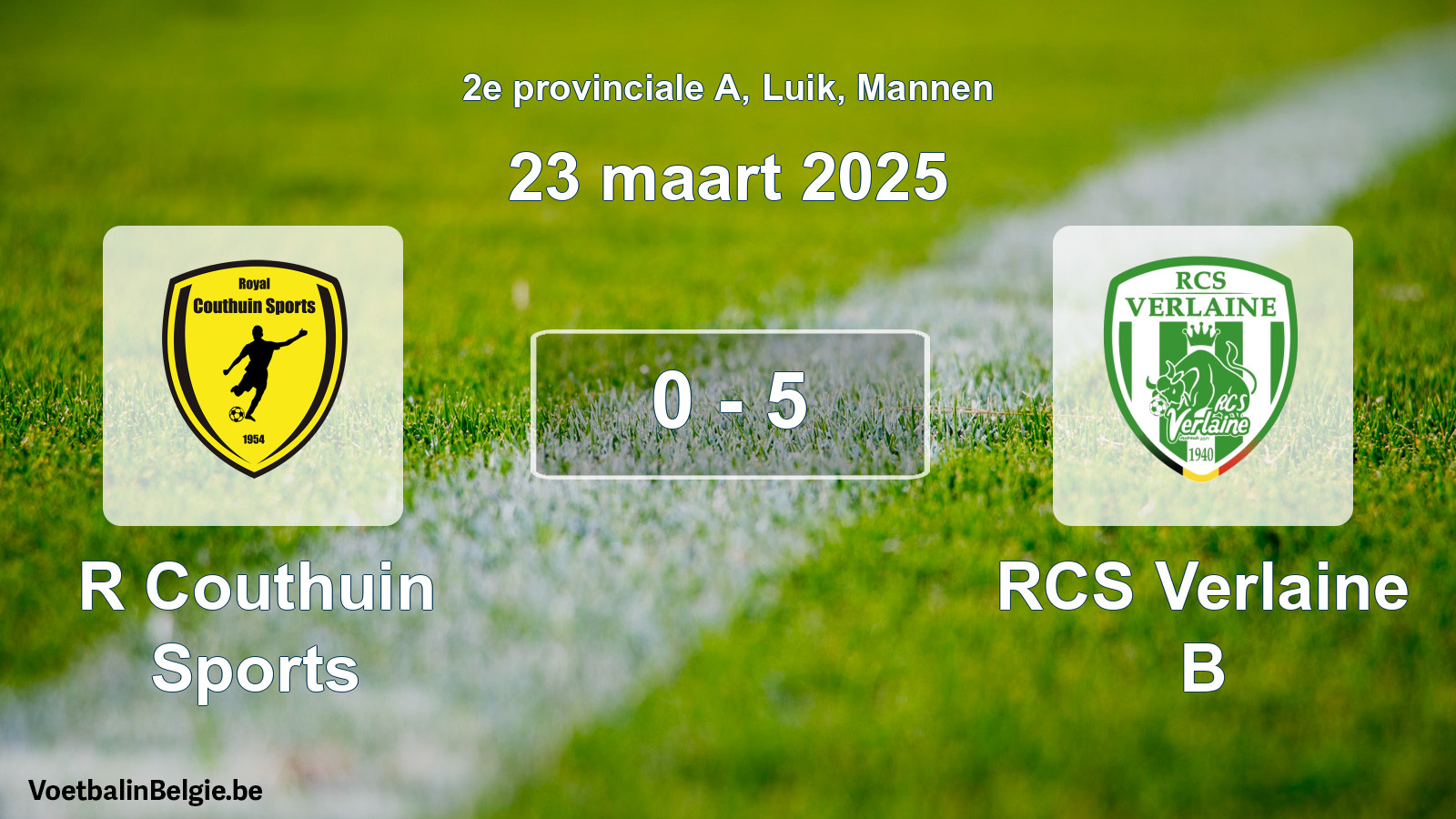 Gespeelde wedstrijd mannenvoetbal: R Couthuin Sports - RCS Verlaine B 0 - 5 (23 maart 2025)