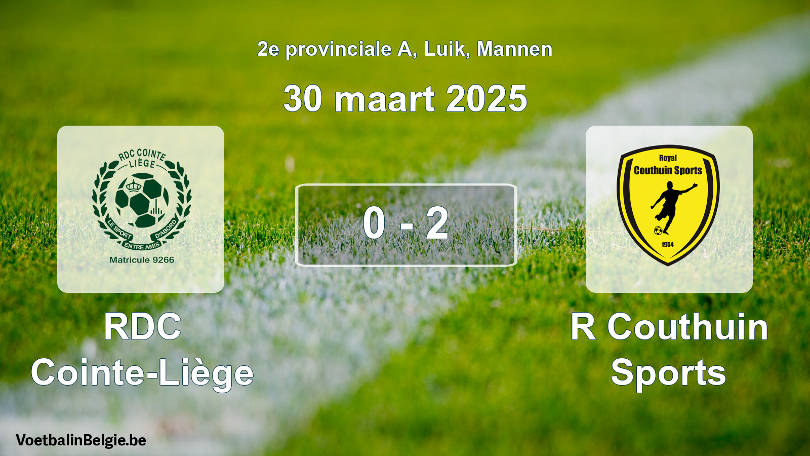 Gespeelde wedstrijd mannenvoetbal: RDC Cointe-Liège - R Couthuin Sports 0 - 2 (30 maart 2025)