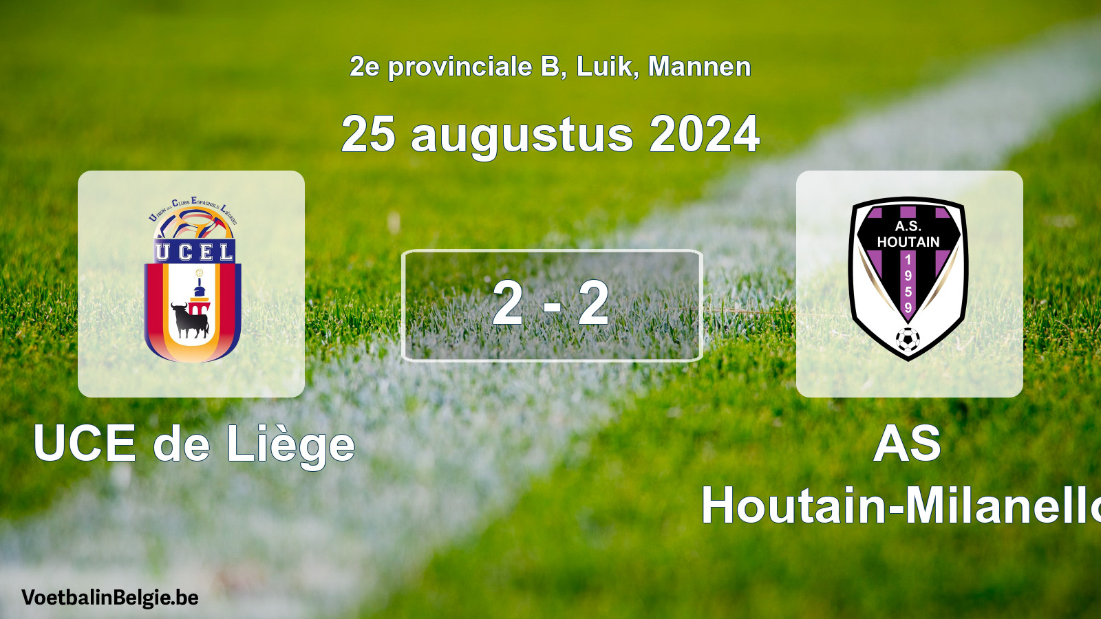 Gespeelde wedstrijd mannenvoetbal: UCE de Liège - AS Houtain-Milanello 2 - 2 (25 augustus 2024)