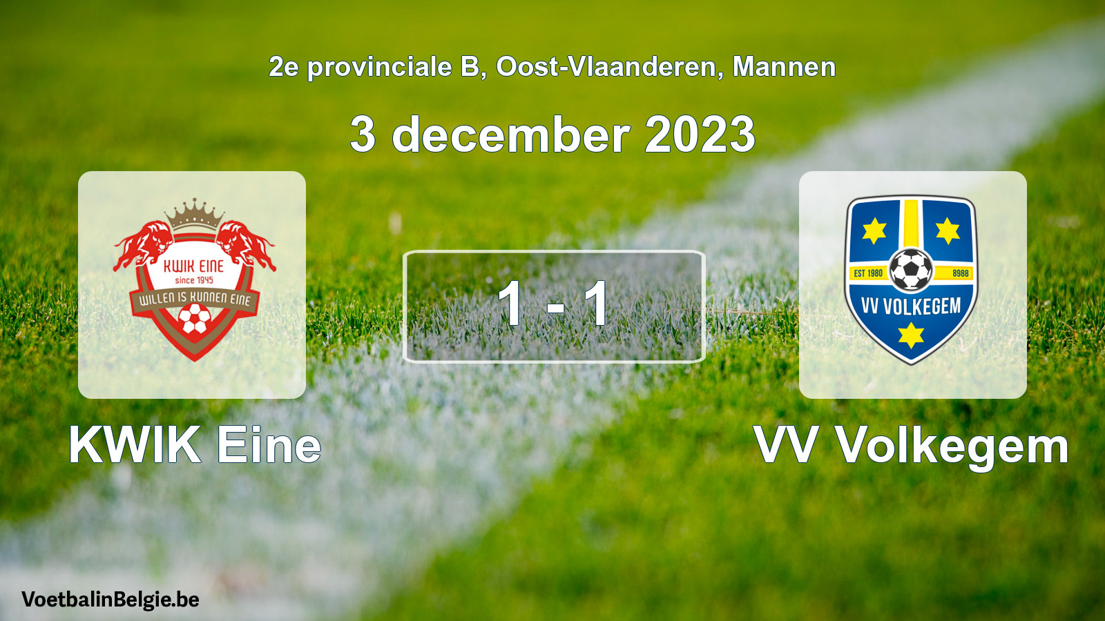 Gespeelde wedstrijd mannenvoetbal: KWIK Eine - VV Volkegem 1 - 1 (3 december 2023)