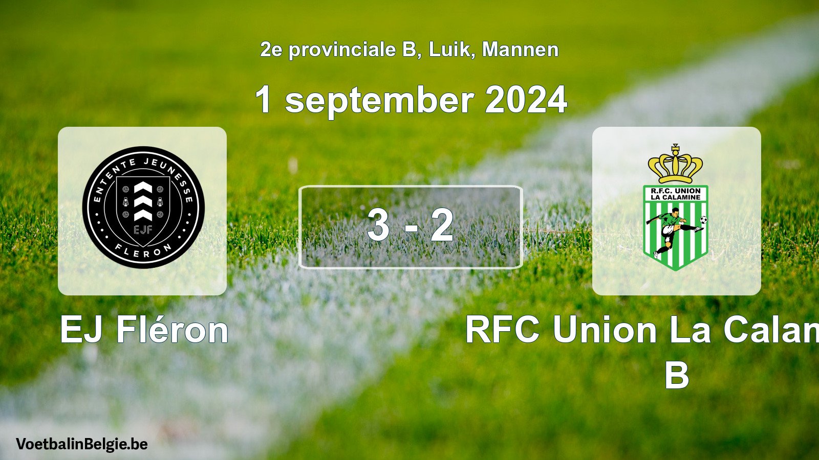 Gespeelde wedstrijd mannenvoetbal: EJ Fléron - RFC Union La Calamine B 3 - 2 (1 september 2024)