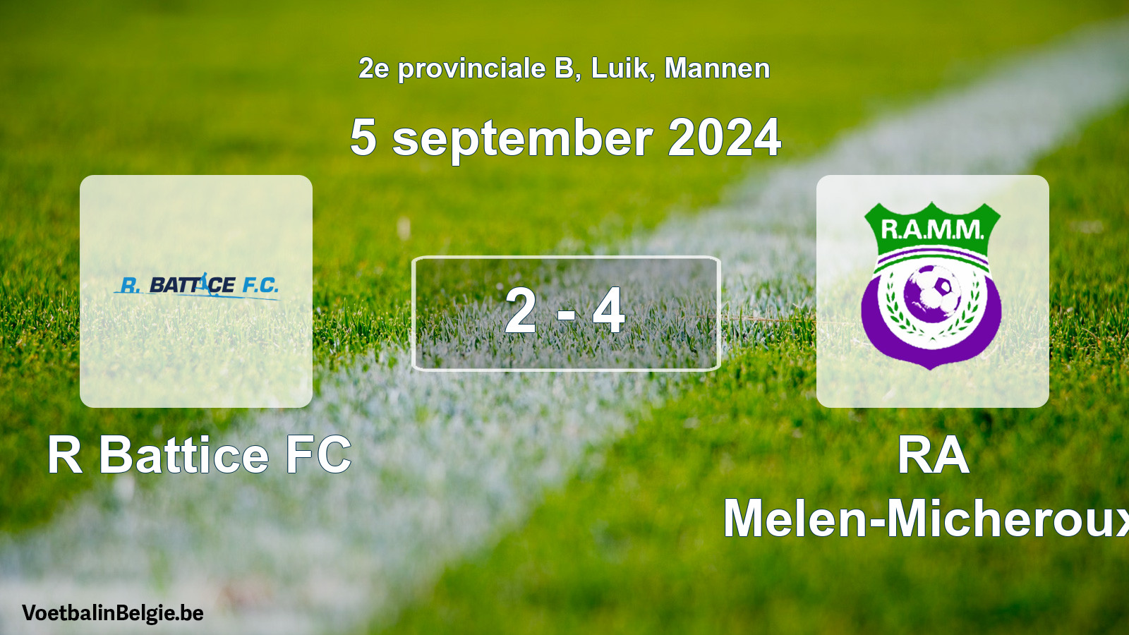 Gespeelde wedstrijd mannenvoetbal: R Battice FC - RA Melen-Micheroux 2 - 4 (5 september 2024)