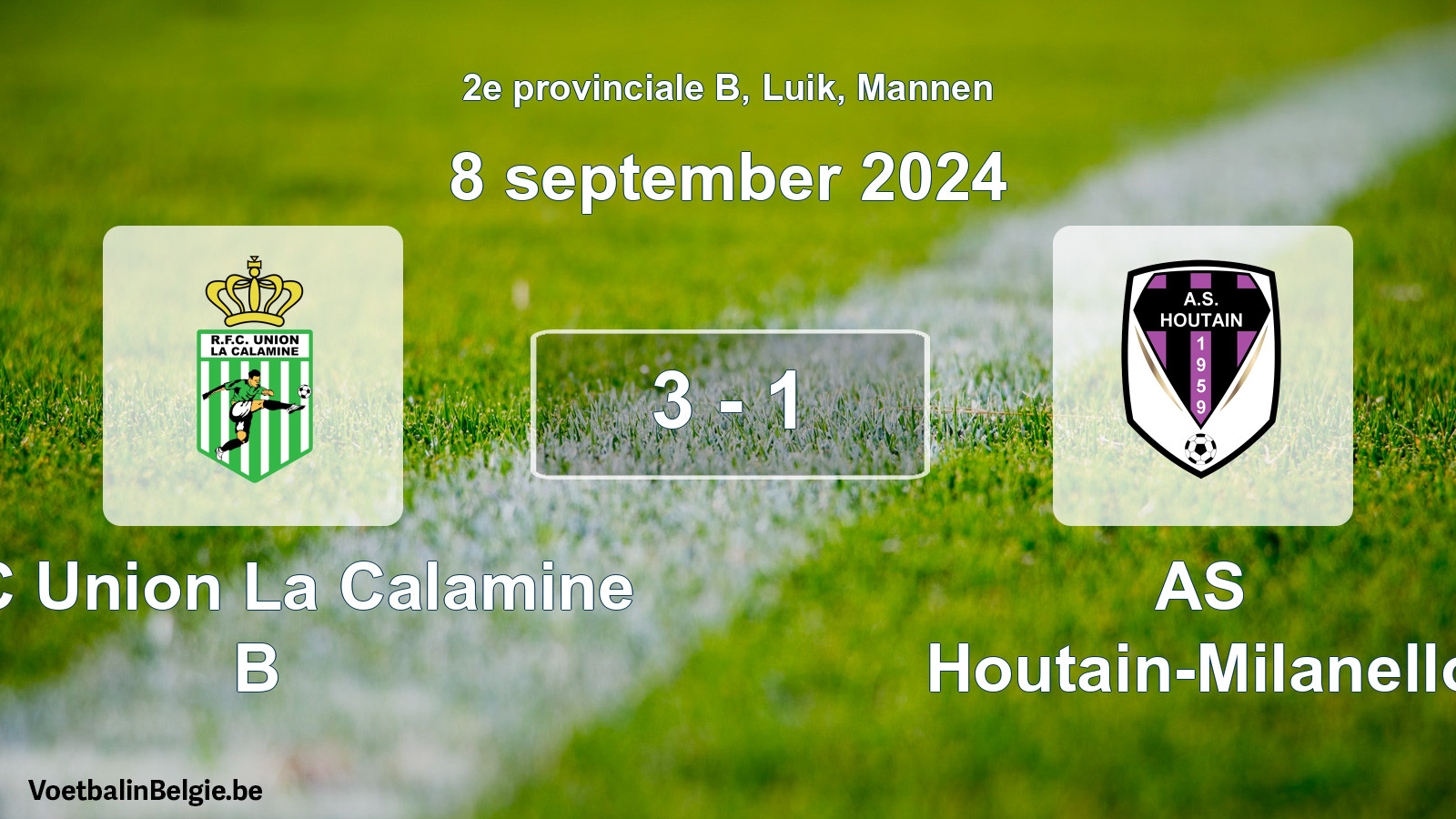 Gespeelde wedstrijd mannenvoetbal: RFC Union La Calamine B - AS Houtain-Milanello 3 - 1 (8 september 2024)