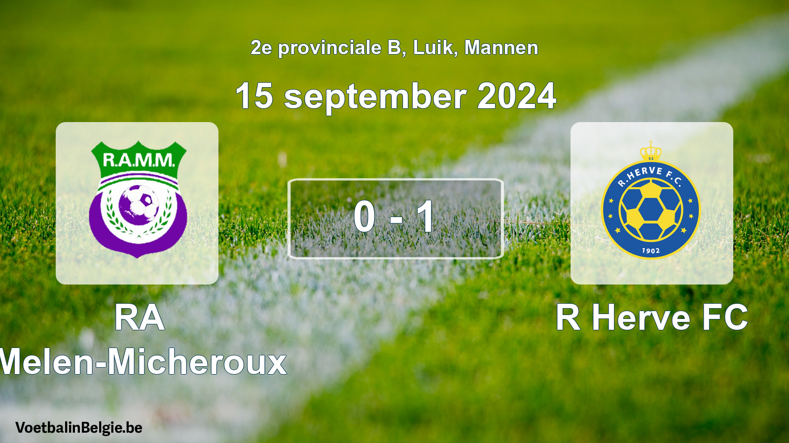 Gespeelde wedstrijd mannenvoetbal: RA Melen-Micheroux - R Herve FC 0 - 1 (15 september 2024)