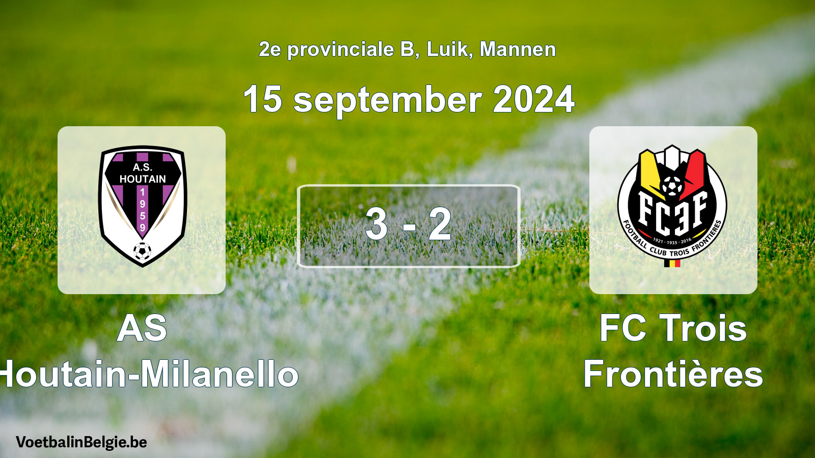 Gespeelde wedstrijd mannenvoetbal: AS Houtain-Milanello - FC Trois Frontières 3 - 2 (15 september 2024)