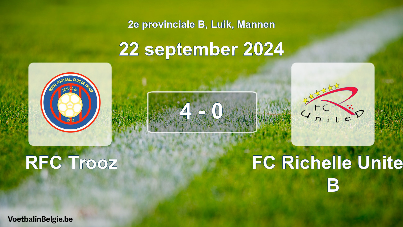 Gespeelde wedstrijd mannenvoetbal: RFC Trooz - FC Richelle United B 4 - 0 (22 september 2024)