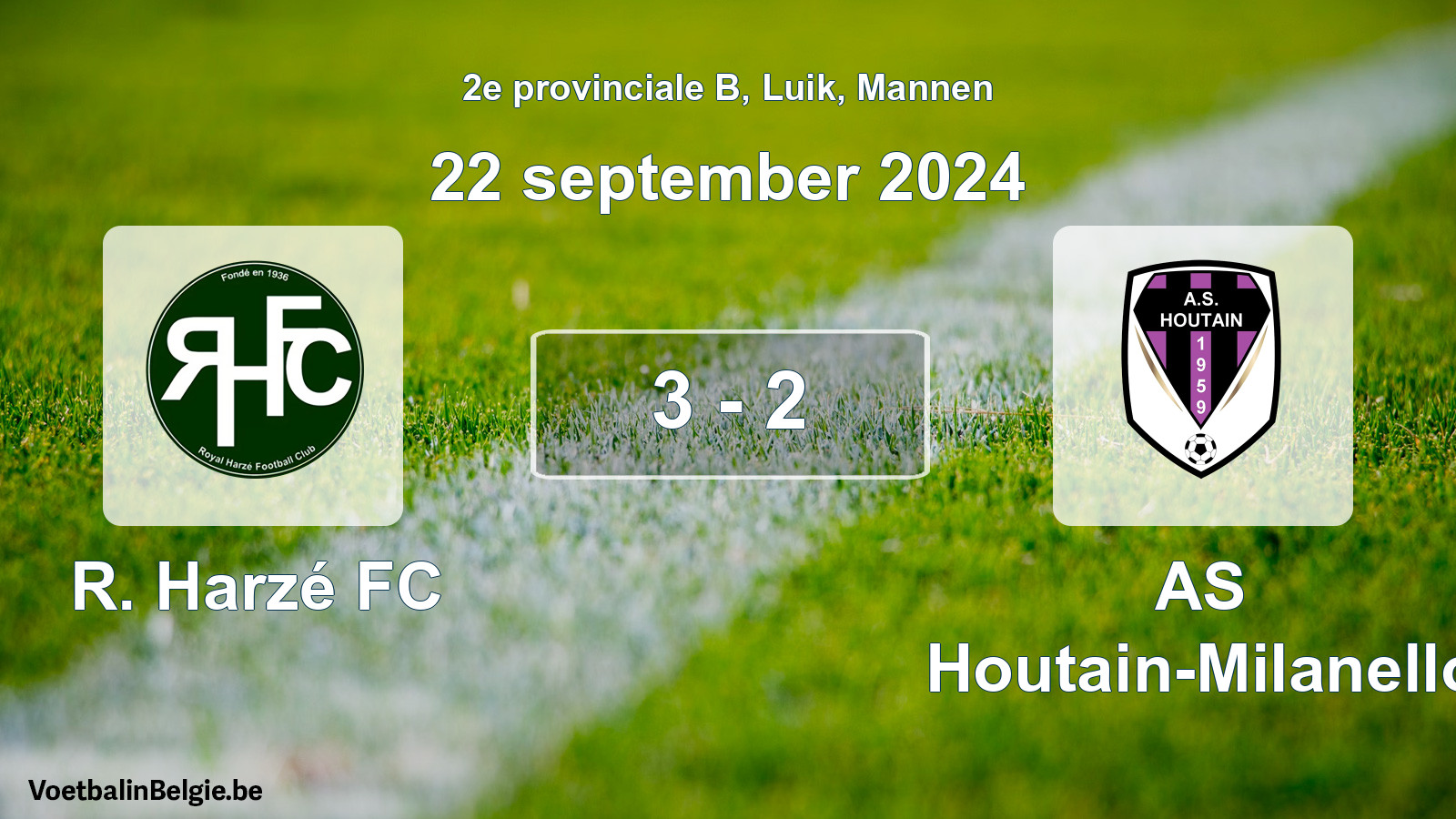 Gespeelde wedstrijd mannenvoetbal: R. Harzé FC - AS Houtain-Milanello 3 - 2 (22 september 2024)