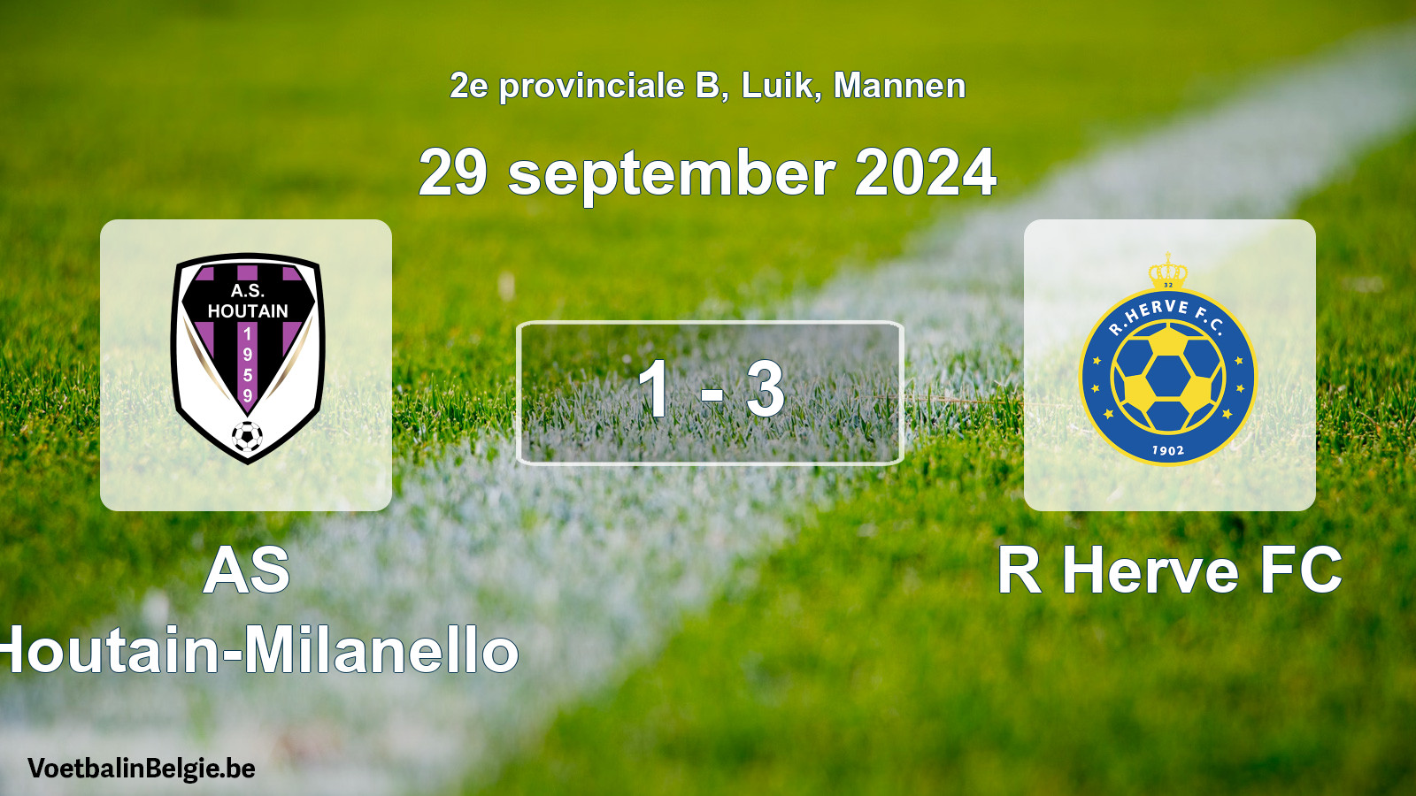 Gespeelde wedstrijd mannenvoetbal: AS Houtain-Milanello - R Herve FC 1 - 3 (29 september 2024)