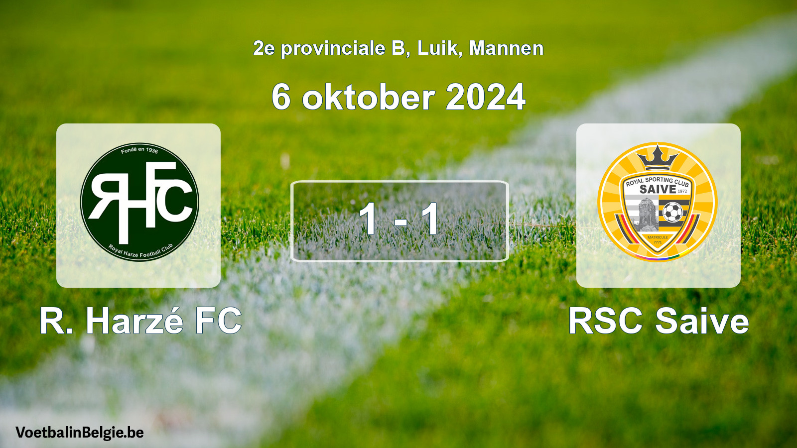 Gespeelde wedstrijd mannenvoetbal: R. Harzé FC - RSC Saive 1 - 1 (6 oktober 2024)