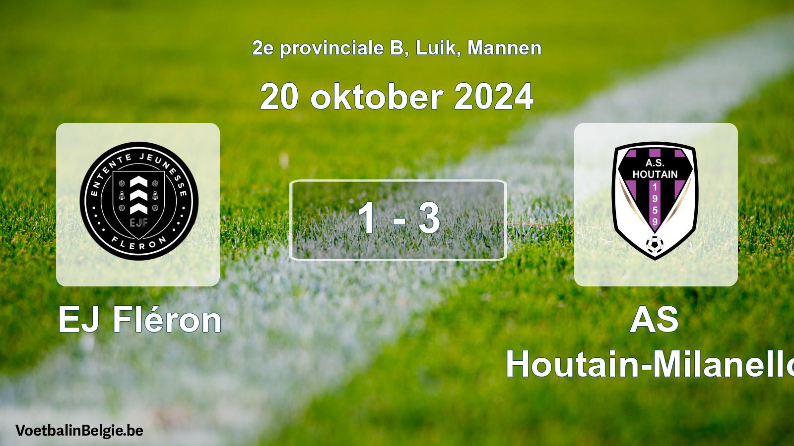 Gespeelde wedstrijd mannenvoetbal: EJ Fléron - AS Houtain-Milanello 1 - 3 (20 oktober 2024)