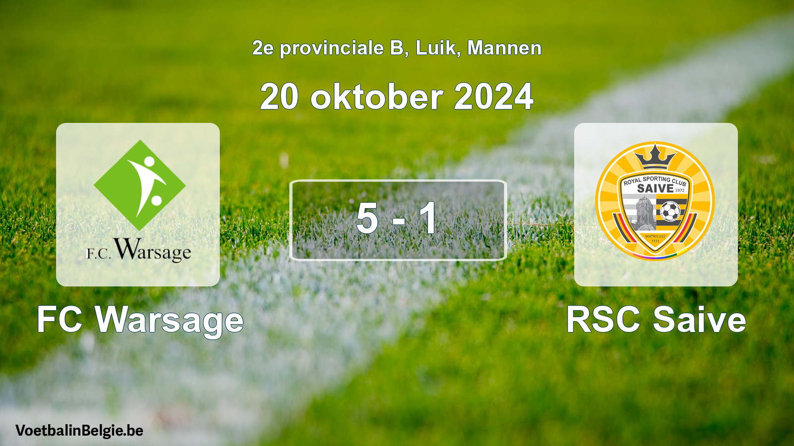 Gespeelde wedstrijd mannenvoetbal: FC Warsage - RSC Saive 5 - 1 (20 oktober 2024)