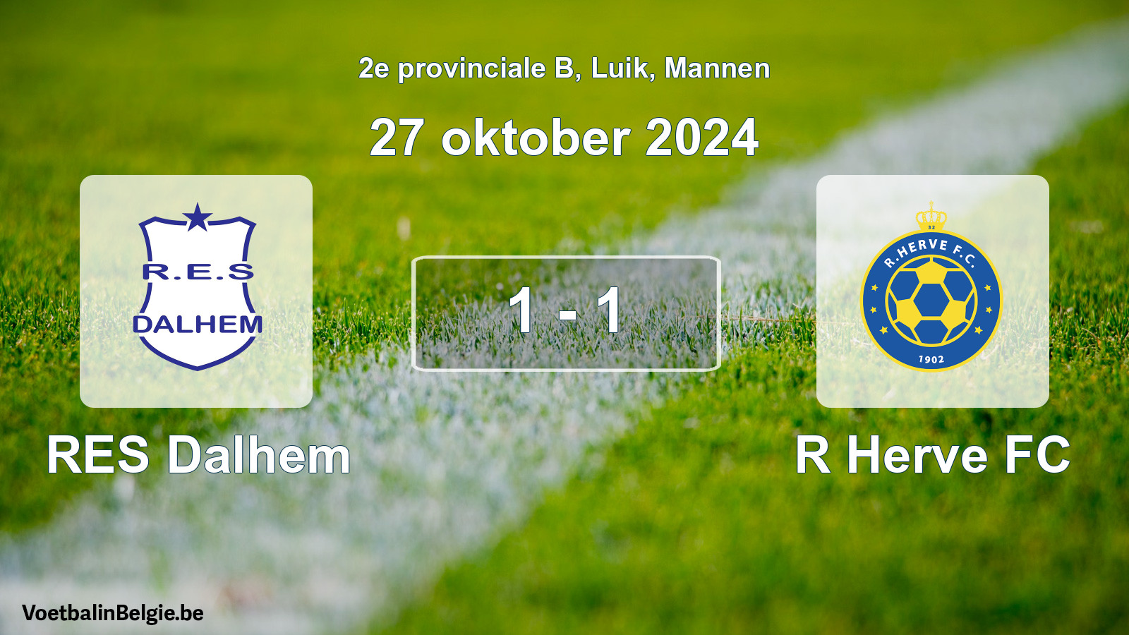 Gespeelde wedstrijd mannenvoetbal: RES Dalhem - R Herve FC 1 - 1 (27 oktober 2024)