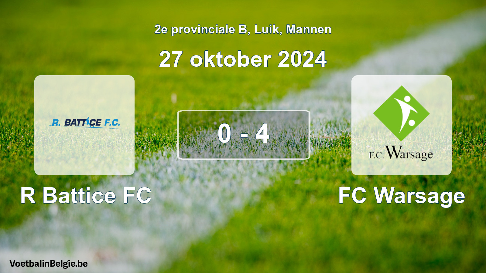 Gespeelde wedstrijd mannenvoetbal: R Battice FC - FC Warsage 0 - 4 (27 oktober 2024)