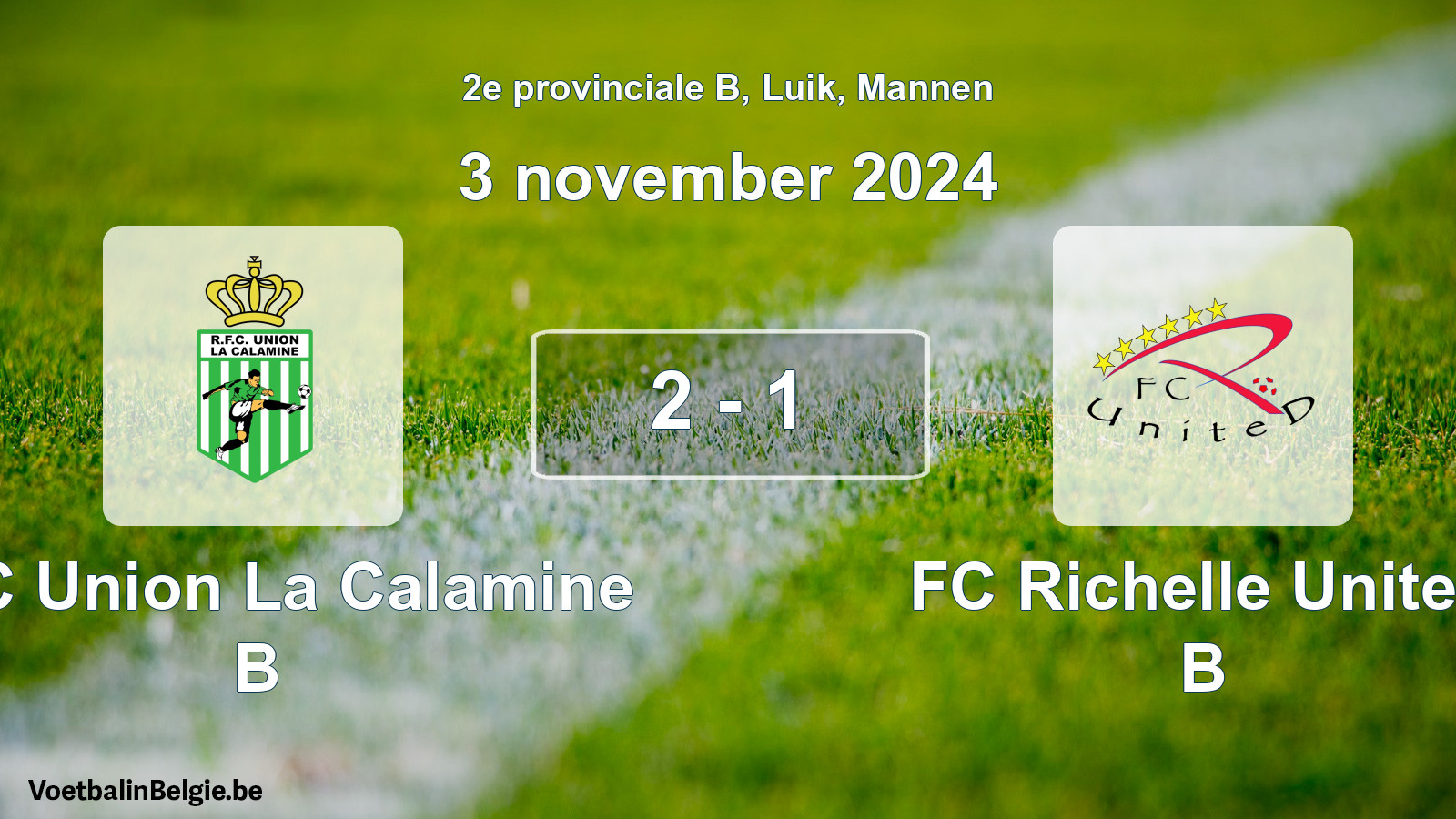Gespeelde wedstrijd mannenvoetbal: RFC Union La Calamine B - FC Richelle United B 2 - 1 (3 november 2024)
