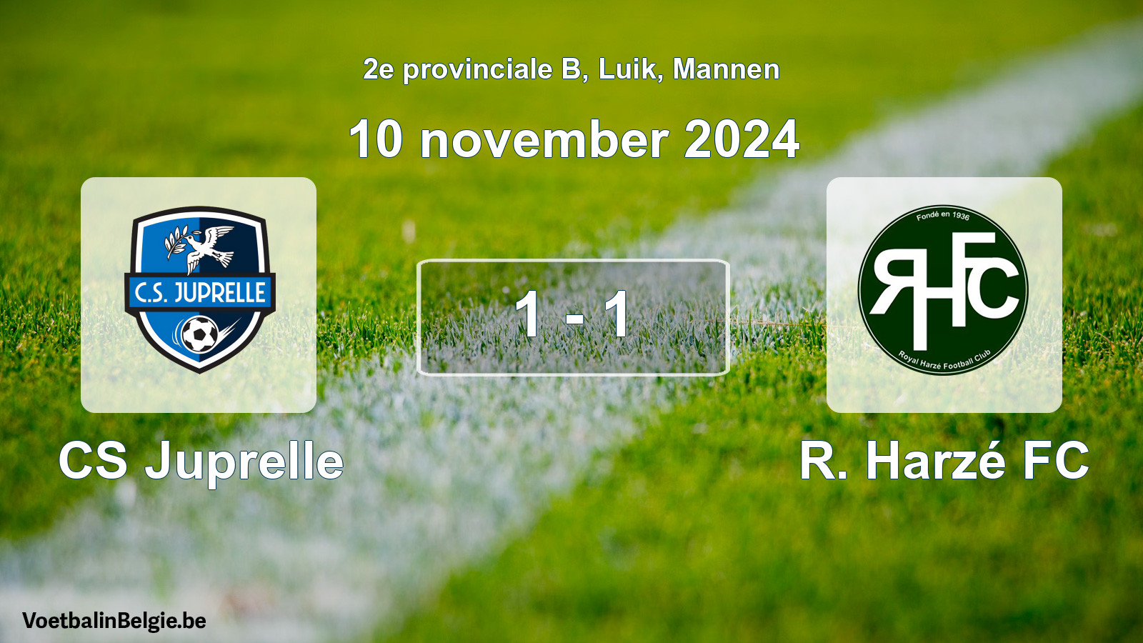 Gespeelde wedstrijd mannenvoetbal: CS Juprelle - R. Harzé FC 1 - 1 (10 november 2024)
