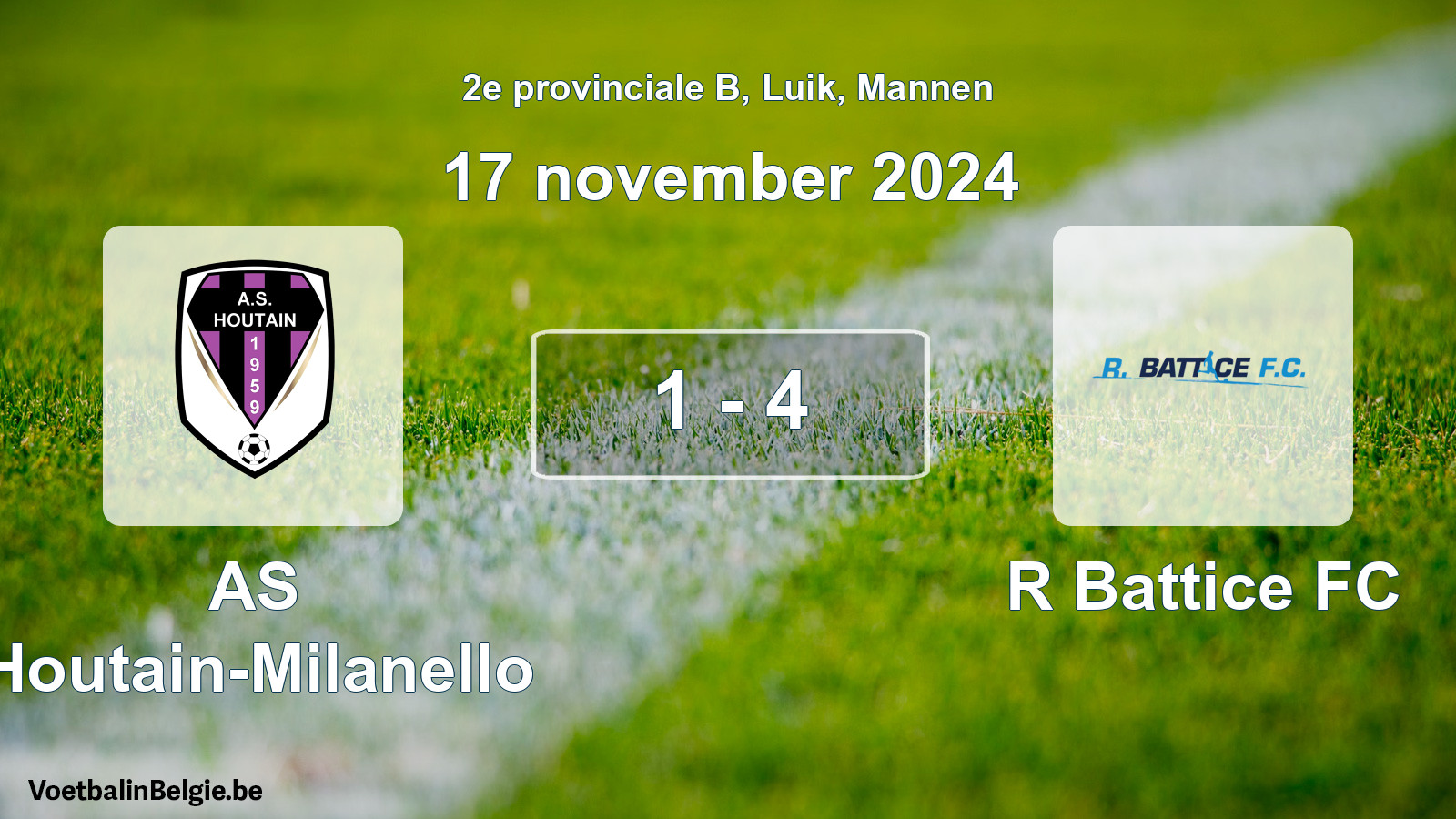 Gespeelde wedstrijd mannenvoetbal: AS Houtain-Milanello - R Battice FC 1 - 4 (17 november 2024)